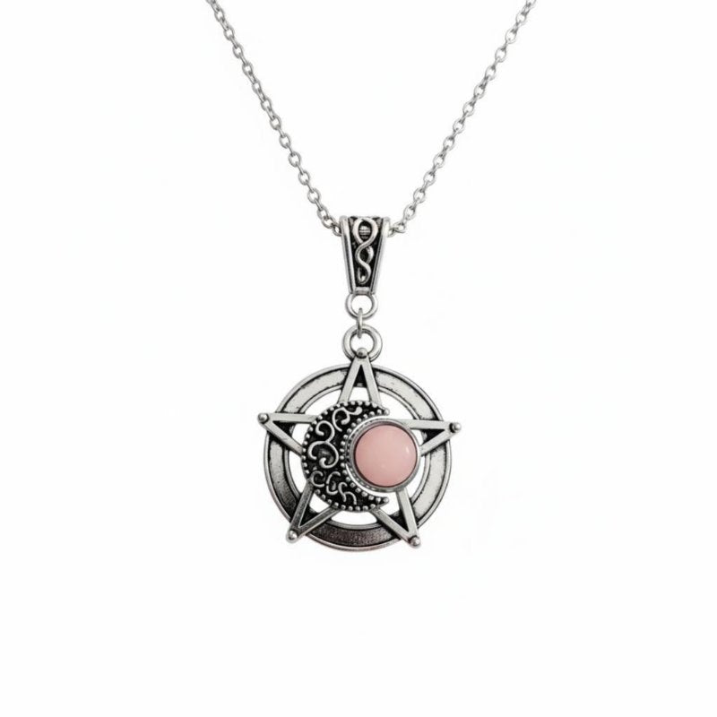 Dark Pentagram Moon Lavender Crystal Locket Necklace, Alloy Chain, Unique Women's Jewelry