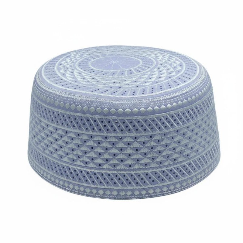 Flat Top Muslim Prayer Cap for Men, Summer Mesh, Geometric Embroidery, Breathable, Foldable