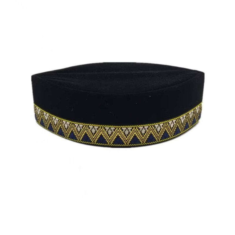 Ethnic Malaysian Boat Hat, Embroidered Muslim Prayer Cap for Men, Event, Wedding, Foldable, Multicolor