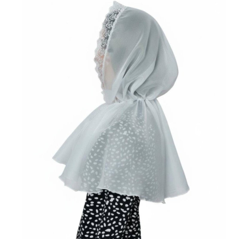 Lace Trim Headscarf, Sheer, Malaysia Style, Elegant, Solid, Stretchy
