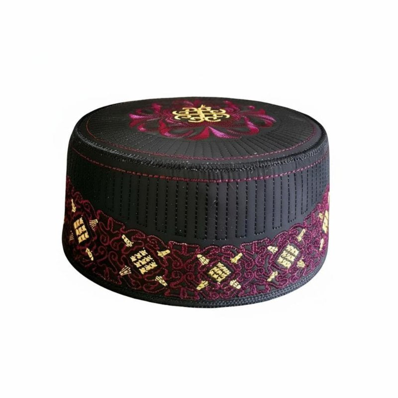 Men's Hard Prayer Cap, Saudi Ethnic Hat, Embroidered, Stage, Round