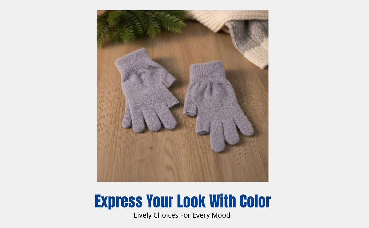 Kids Fingerless Thick Plush Gloves, Winter Warm, Writing, Gaming, Cute