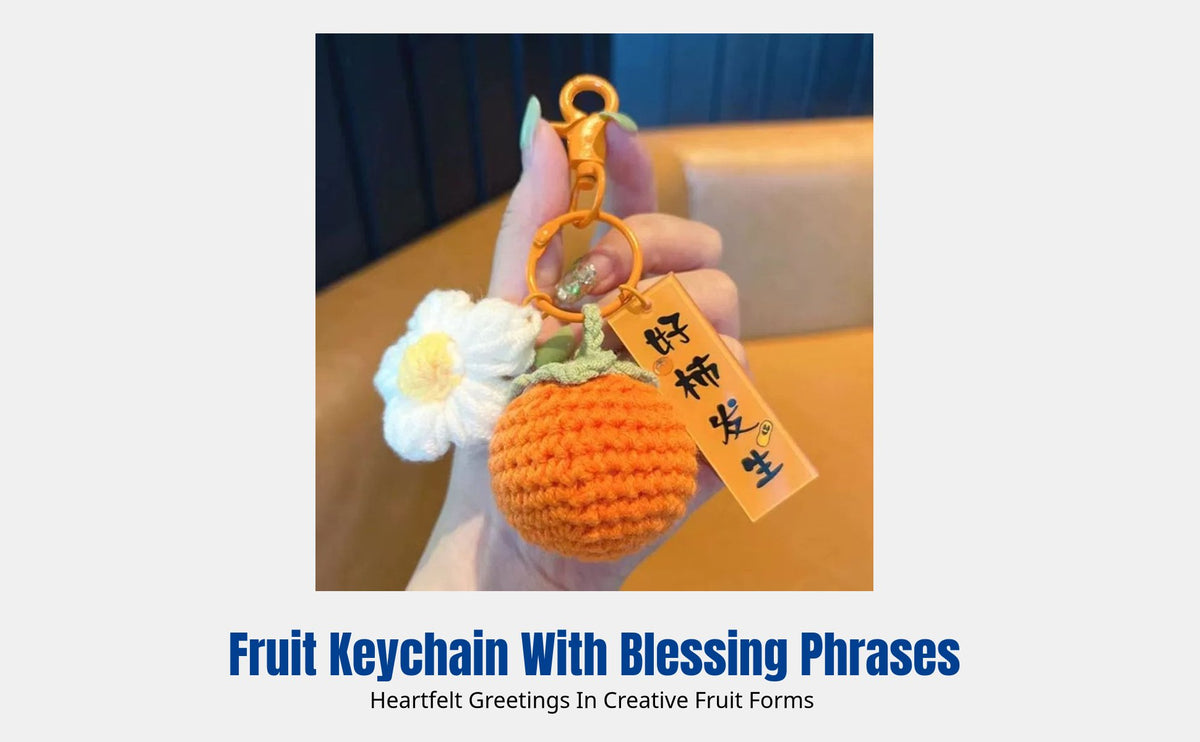 Knitted Yarn Keychain, Handmade Decoration, Good Luck Theme, Bag Charm, Gift Box