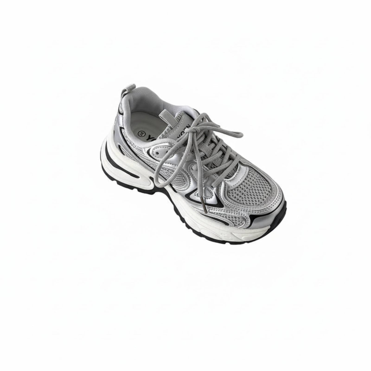 Women's Silver Dad Sneakers, Thick Sole, Height Boost, Casual Sport, 2025