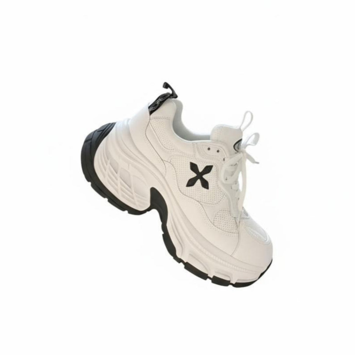 Chunky Dad Shoes for Women, 2024 New Cross Flower Design, Thick Sole, Height Boost, Genuine Leather, Cream, Breathable Mesh, Lace-Up