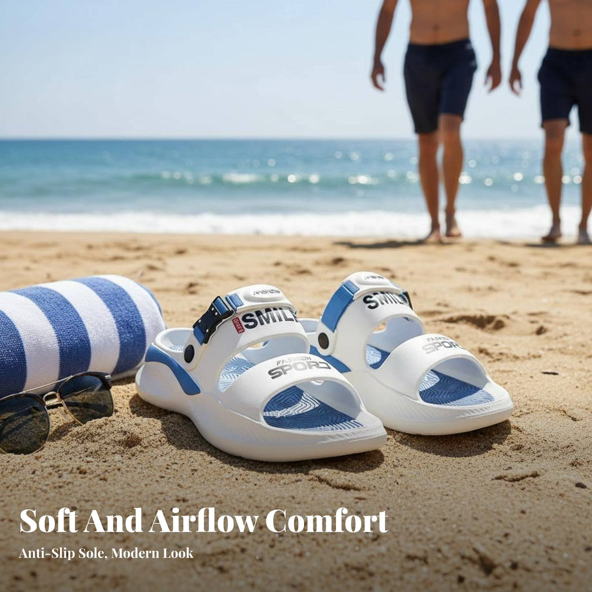 Men's Sandals, Summer, Anti-Slip, Breathable, Soft Sole, Trendy Slides