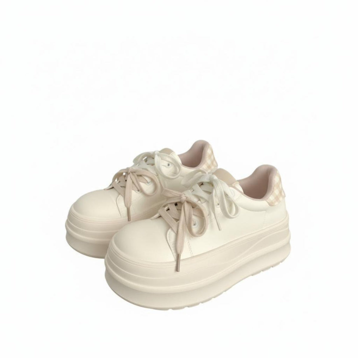 Chic Platform Athletic Shoes, Thick Sole Cream Sneakers, Korean Style, Autumn Collection, Women's Versatile Bread Shoes