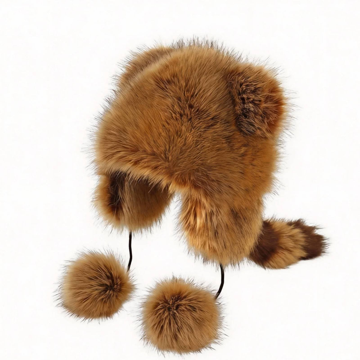 Cute Raccoon Ushanka Hat, Faux Earflap, Thick Plush, Winter Warm Windproof Hat for Women
