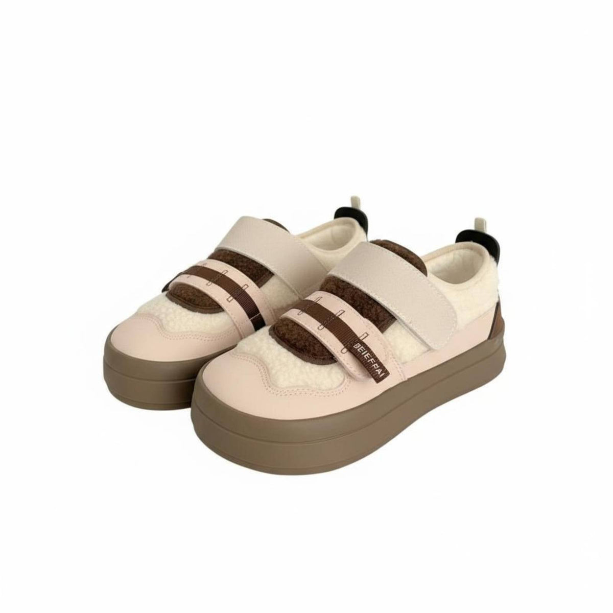 Rose hook and loop athletic shoes, lamb wool lining, women's board shoes, student sporty, chic design, autumn season