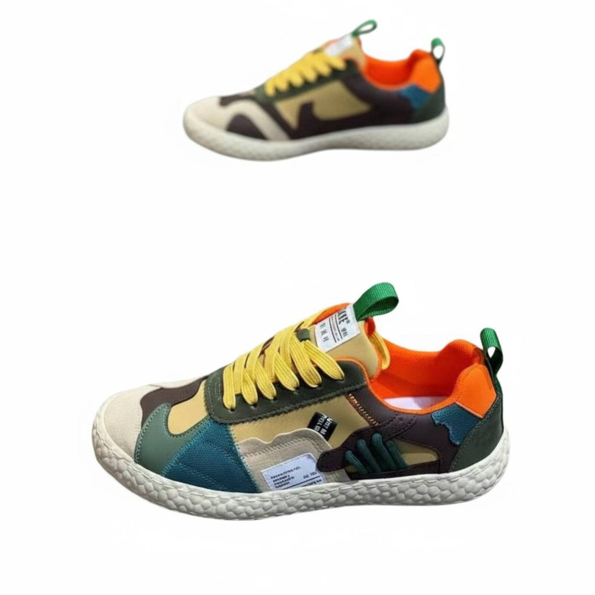 Men's Board Shoes, Clown Style, Soft Cushioned Sole, Patchwork Sport Shoes, Youth Trend, Lace-Up, PU Material, Autumn