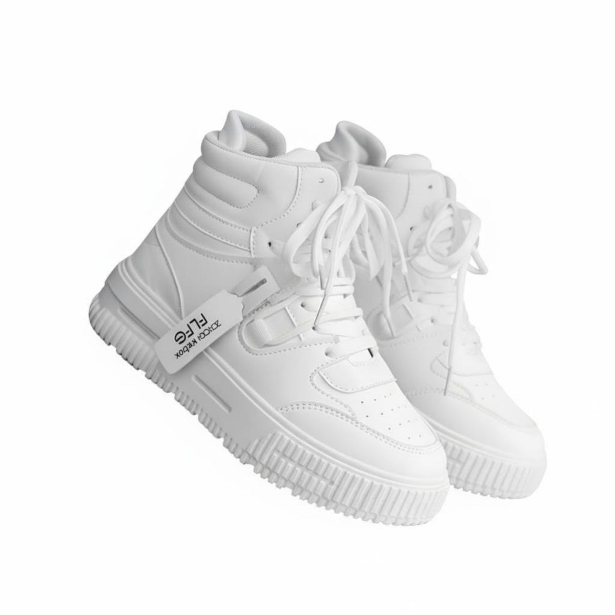 High Top Cream Athletic Shoes, Thick Sole, Height Boost, Korean Trend, Everyday Sport Style