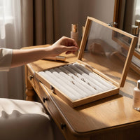 Wood Grain Jewelry Box Sturdy Construction Jewelry Display Case Stackable Storage Case Large Capacity Secure Latch for Drawer