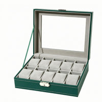 10 Slot Watch Box Transparent Lid Accessory Storage Stitched Detail