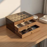 Walnut Wood Grain Jewelry Case Large Capacity Clear Top Band Storage Box