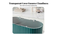Dustproof Lidded Cosmetic Organizer Transparent Design Makeup Sponge and Swab Container Multi-Compartment for Women, Dressing Table, Dresser