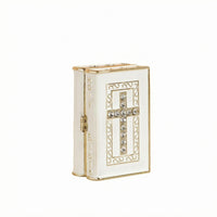 Book-Shaped Jewelry Box White Cross Jewelry Box Textured Cover