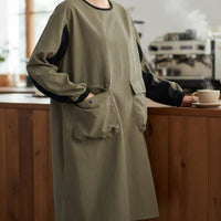 Long Sleeve Smock Large Pockets Waterproof Work Gown Elastic Cuffs for Baristas