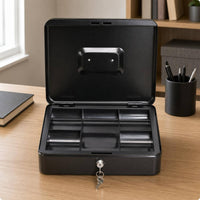 Keyed Metal Currency Box Hinged Lid Divided Currency Box Compact