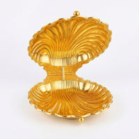 Clam Shell Dish Polished Shell-Shaped Plate Coastal Fruit Bowl with Base for Living Room