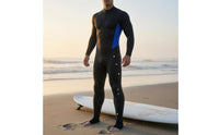 Stand Collar Foot-Stirrup Rash Guard Raglan Seams Men's Rash Guard Suit Contrast Panels Full-Length Swim Suit Fitted for Diving, Snorkeling, Surfing, Swimming