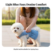 Ruffled Straps Denim Dog Dress with Leash Lightweight Material Denim Dog Dress Breathable for Young Dogs, Cats, Walking, Outdoor