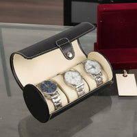 Cylinder Watch Travel Case Soft Interior Lining Watch Travel Case Accessory Storage Fine Stitching Snap Button Closure for Men