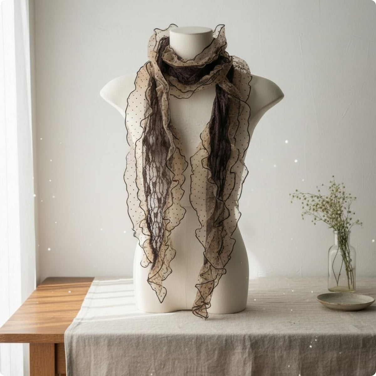 Transparent dot pattern Scarf Lightweight Lace Neck Wrap Head Covering Scarf for Women, Girls