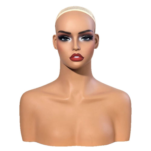 Mannequin Head with Shoulders PVC Mannequin Head Bust Skin-Toned Jewelry Display Bust
