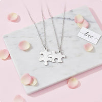 2 Pieces Interlocking Piece Necklace Engraved Interlocking Piece Charm Necklace