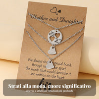 Stacked Heart Pendant Necklace Stainless Steel Matching Heart Necklaces Adjustable Chain Mom Daughter Jewelry Set for Women
