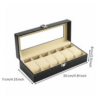6-Slot Watch Box Transparent Window Timepiece Holder Divided Compartments