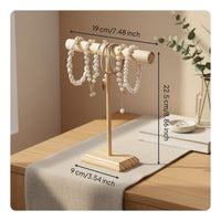Natural Wood Hair Tie Organizer Accessible Design Horizontal-Bar Bracelet Holder Multi-Functional for Women, Boutique Owners, Dresser Top
