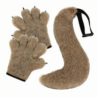 2 Pieces Cosplay Set Black Trim Furry Animal Tail Adjustable Strap Animal Tail