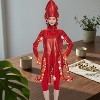 Squid Costume Shiny-Look Jumpsuit with Hood Novelty Bodysuit for Cosplay