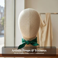 Textile Covered Mannequin Head Multi-Purpose Linen Hat Display Stand Stable Base