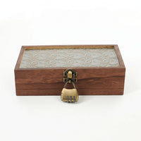 Display Case with Glass Lid Wood-Grain Wooden Box with Glass Lid Square