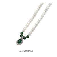 Pearl and Green Stone Necklace Mother's Day Gift Mineral Pearl Necklace