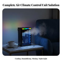 Colorful Night Light Desktop Water Cooling Fan 5 Speed Settings Portable Air Cooler Fan Adjustable Airflow for Office, Bedroom, Dorm Room