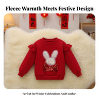 Girls Fleece Pullover, Warm Winter Sweatshirt, Chinese Style, New Year Outfit, Blessing Print