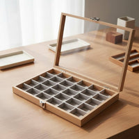 Wood Grain Jewelry Box Sturdy Construction Jewelry Display Case Stackable Storage Case Large Capacity Secure Latch for Drawer