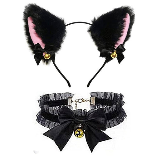 2 Pieces feline haural featureing appendages and chime Collar Set Cute Design Hair Decoration for Party-Goers
