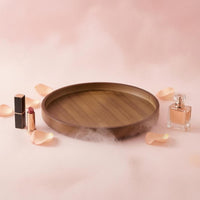 Wooden Rotating Tray Brown Cosmetic Organizer Tray Space Saving for Vanity
