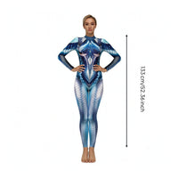 Bodysuit with aquaticScale Pattern Body-Hugging Unitard Bodycon for Halloween