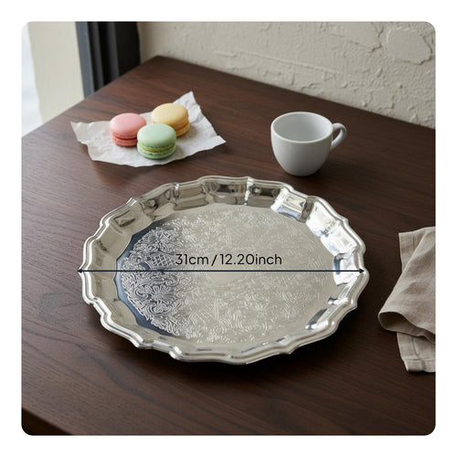 Ornate Metal Tray Light Luxury Rim Tray Multi-Purpose for Coffee Shop