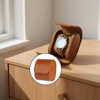 PU Leather Watch Box Soft Luxurious Cloth Lining Single Watch Travel Case Snap Button Closure Flat Bottom Stability
