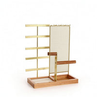 Jewelry Organizer Stand with Wooden Base Space-Saving for Vanity, Dresser, Women