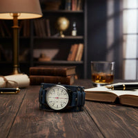 Retro Leather Wristwatch Vintage Inspired Wide Leather Cuff Watch for Concerts