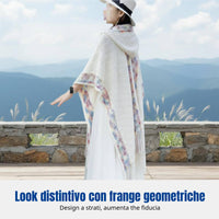 Ethnic Hooded Tassel Cape, Pullover Shawl, Women's Travel Scarf