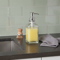 Square Glass Pump Bottle Refillable Lotion Pump Bottle for Kitchen, Office
