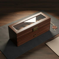 Watch and Jewelry Storage Box Transparent Lid Double-Layer Watch Box Wood-Grain